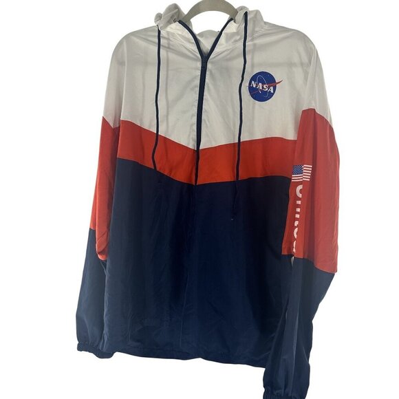 Neon Riot NASA Windbreaker Jacket XL 100% Polyester White Red Blue Unisex NASA L - Picture 1 of 11